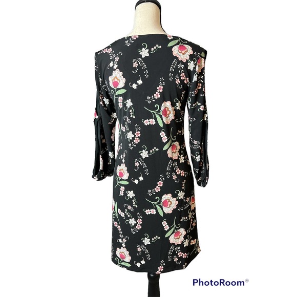 New KAARI blue Dress in Black Pink Multicolored Floral w/Cutout Sleeves Size XS - Picture 3 of 6